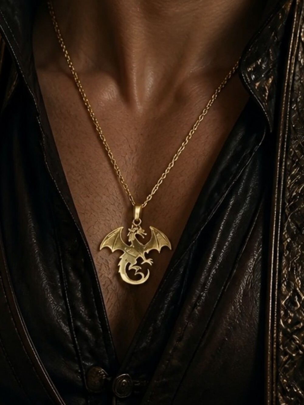 Gold Pterosaur Dragon Pendant Necklace Stainless Steel Gothic Fantasy Charm